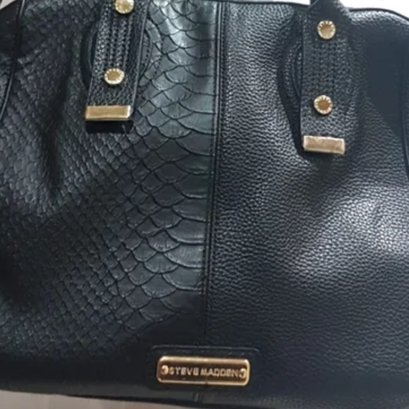 😍🌻 Steve Madden Medium Purse Satchel Shoulder Bag Black Snake Vegan Leather - Picture 13 of 14